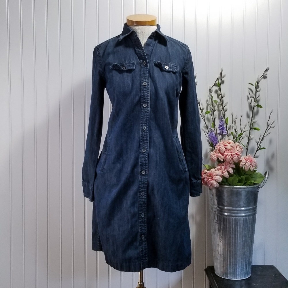 [Talbots] Dark Chambray Denim Shift Button Dress - image 1
